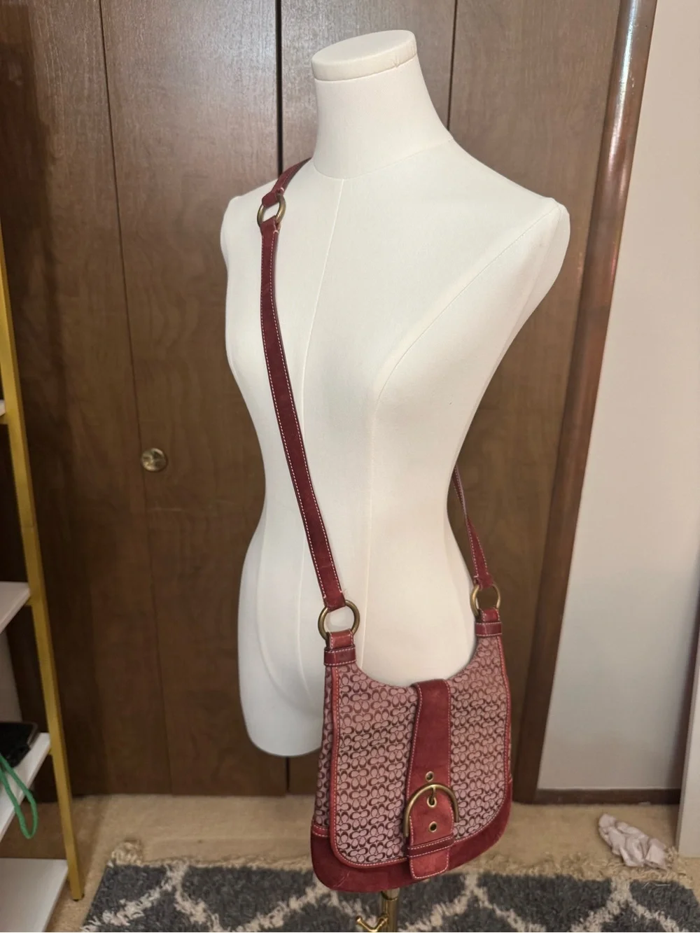 Coach Red Suede Signature Hobo Bag
